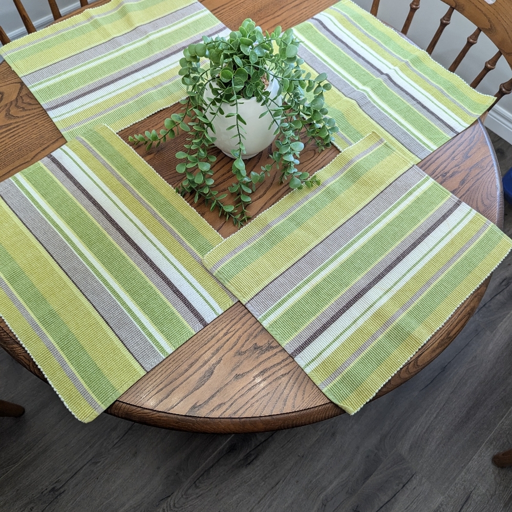 - Bouclair cotton Placemats x 4. Green yellow purple and ivory. Ribbed